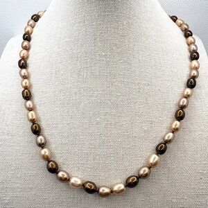 Honora Champagne & Brown Freshwater Pearl Necklace 925 Sterling 18" w/ Box Pouch